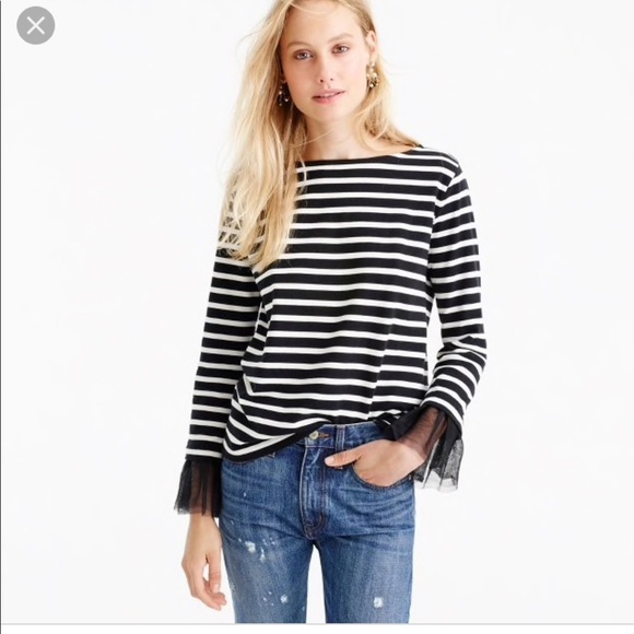 J. Crew Tops - J. CREW TULLE CUFFED STRIPE T SHIRT